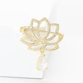 Rhinestone Lotus Brooch Teardrop Dangle Gold Silver Pin view 2