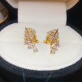 Crystal Leaf Cluster Dangle Clip On Earrings With Polished Metal Details view 7