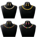 Gold Tone Gemstone Collar Necklace Matching Drop Earring Set view 1