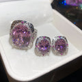 Silver Purple Oval Crystal Halo Cocktail Ring And Studs view 2