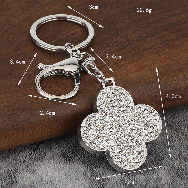Rhinestone Four-Leaf Clover Zinc Alloy Keychain Car Accessory