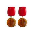 Color Block Resin Drop Earrings in Green Red Amber and White view 5