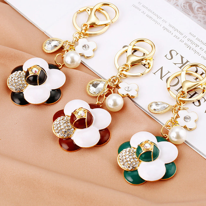 Layered Enamel Camellia Flower Keychains in Three Colors