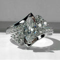 Marquise Clear Solitaire Round Side-Cluster Ring Silver Tone view 1