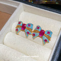 Multicolor Crystal Bow Stud Earrings With Pink Centers view 2