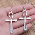 Large Ankh Cross Metal Drop Earrings in Four Finishes view 3