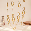 Gold Hollow Oval Link Long Sweater Necklace Stainless Steel view 3