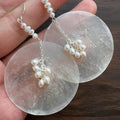 Translucent Disc And Pearl Cluster Hook Earrings Jewelry Pair view 2