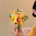 Fabric Orchid Duckbill Hair Clips in Red and Yellow view 7