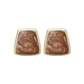Gold Rim Marbled Trapezoid Statement Stud Earrings in Three Colors view 5