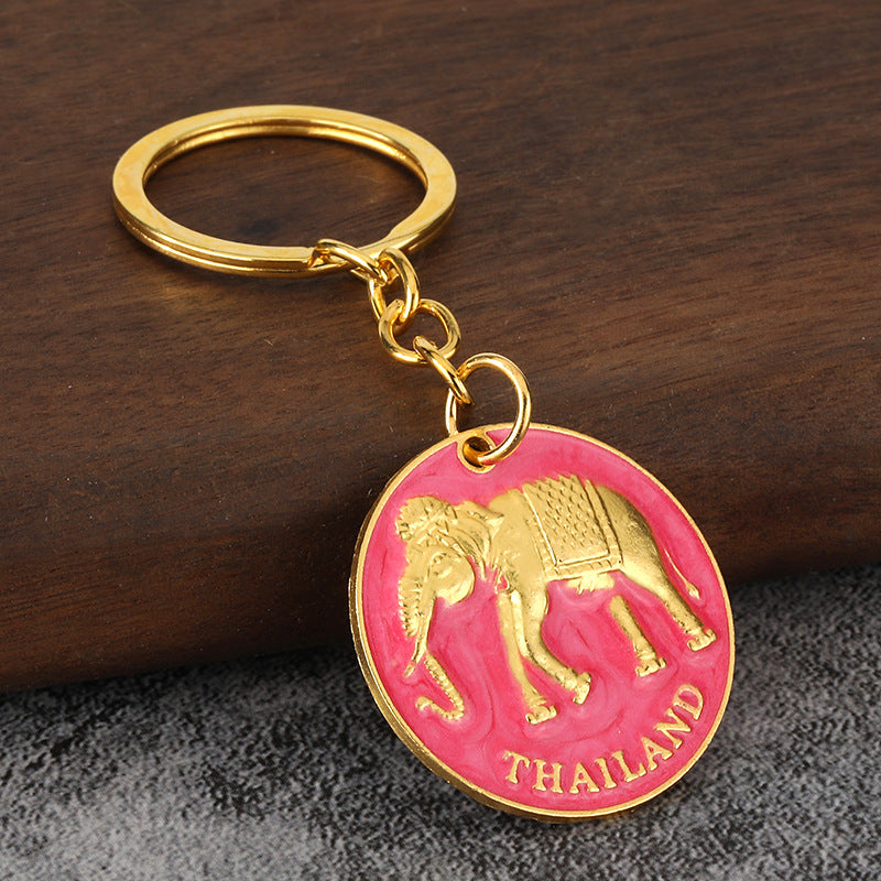 3D Elephant Enamel Metal Keychain for Car Keys and Bag Pendant