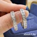 Silver Tone Princess Cut Channel Set Clear Hoop Earrings view 5