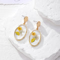 Oval Gold Rim Resin Dried Flower Stud Earrings 8 Colors view 7