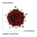 Fabric Rose Brooch Pearl Clear Stones Red and Pink view 6