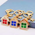 Jeweled House Keychains in Red Blue Green and Assorted Three Color Options view 1