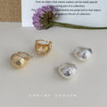 Hammered Sand Texture Bean Huggie Hoop Earrings Gold Silver view 2