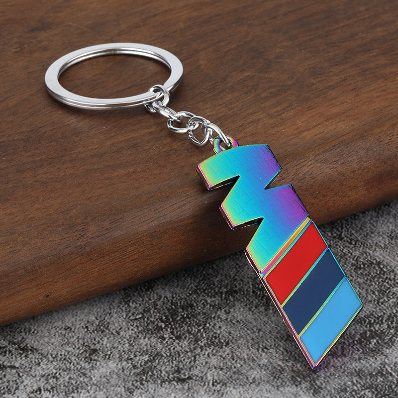 Carbon Fiber Style Tricolor Sport Emblem Metal Car Keychain