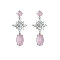 Silver Tone Pink Cabochon Star Drop Earrings Clear Stones view 5