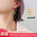 Gold Hoop Earrings Green Turquoise Triangle Drop Charm view 6