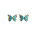 Gold Tone Aqua Butterfly Clear Stone Border Stud Earrings For Women view 5