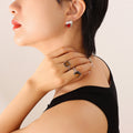 Heart Stud Earrings Red or Blue Crystal Gold and Steel view 8