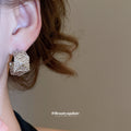 Textured Angular C Hoop Stud Earrings in Gold and Silver view 3