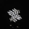 Silver Tone Layered Leaf Cluster Crystal Ring Jewelry view 2