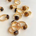 Gold Tone Brown Banded Square Stone Adjustable Open Ring view 3