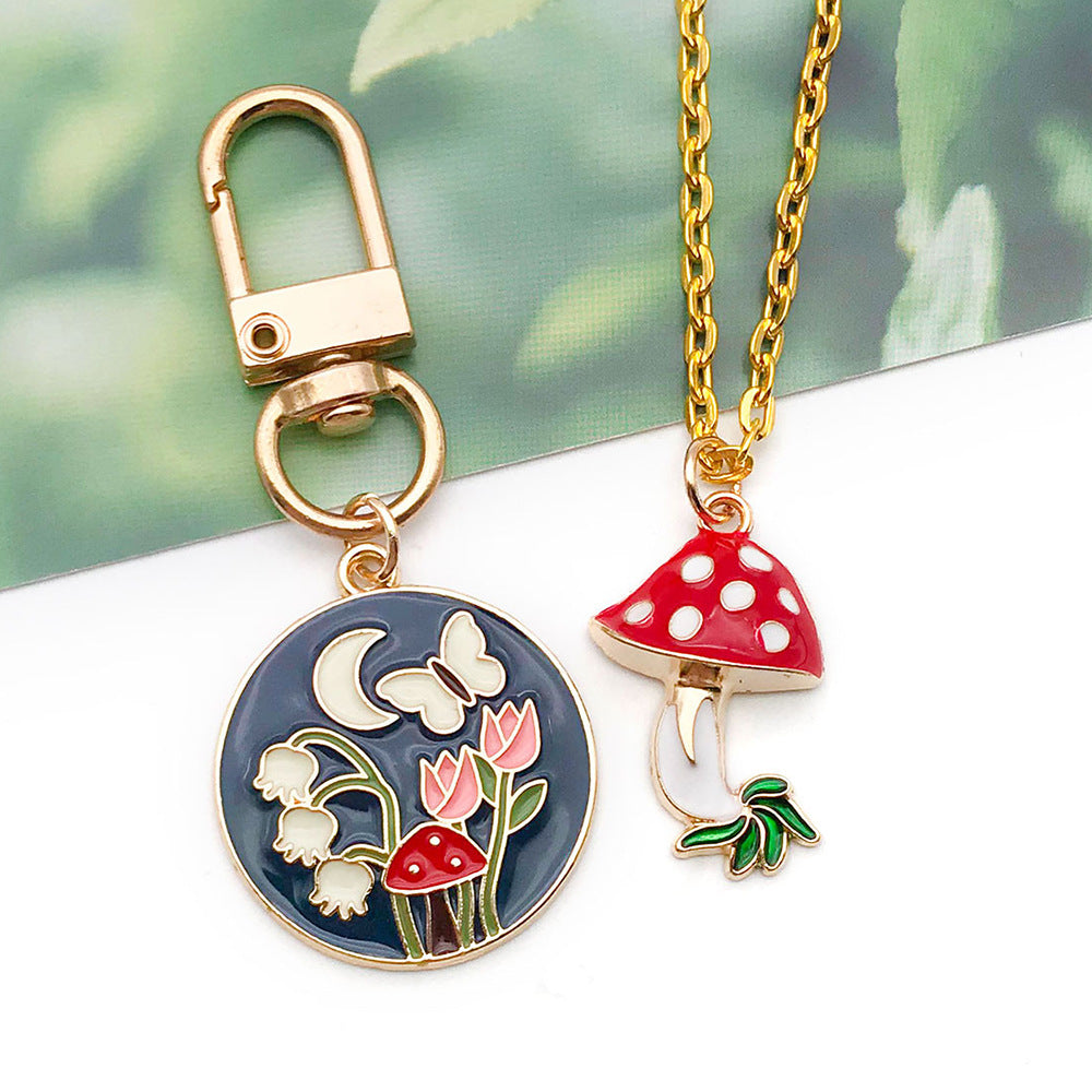 Enamel Zinc Alloy Red Pearl Mushroom Flower Butterfly Charm Pendant for DIY Earring Keychain