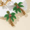 Beaded Palm Tree Coconut Stud Earrings With Pink Rhinestones view 2