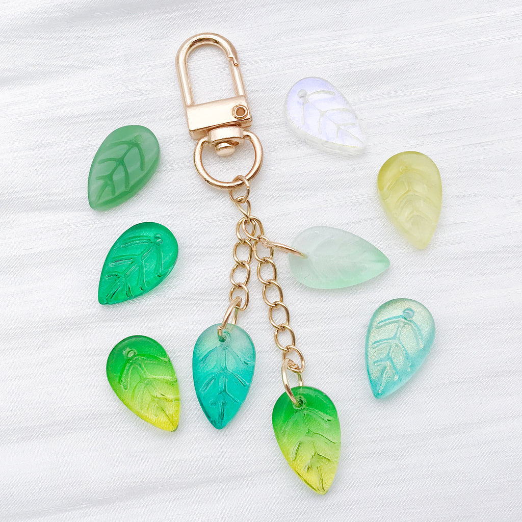 Vintage Green Glass Strawberry Leaf Charm Pendant for Hairpin, Necklace and Earrings