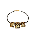 Gold Tone Three Plate Necklace With Small Black Flower Pattern view 5