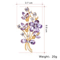 Purple Gold Tone Floral Bouquet Crystal Metal Brooch Pin view 2