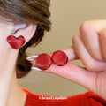 Red Fabric Covered Round Stud Earrings with Soft Sheen view 1