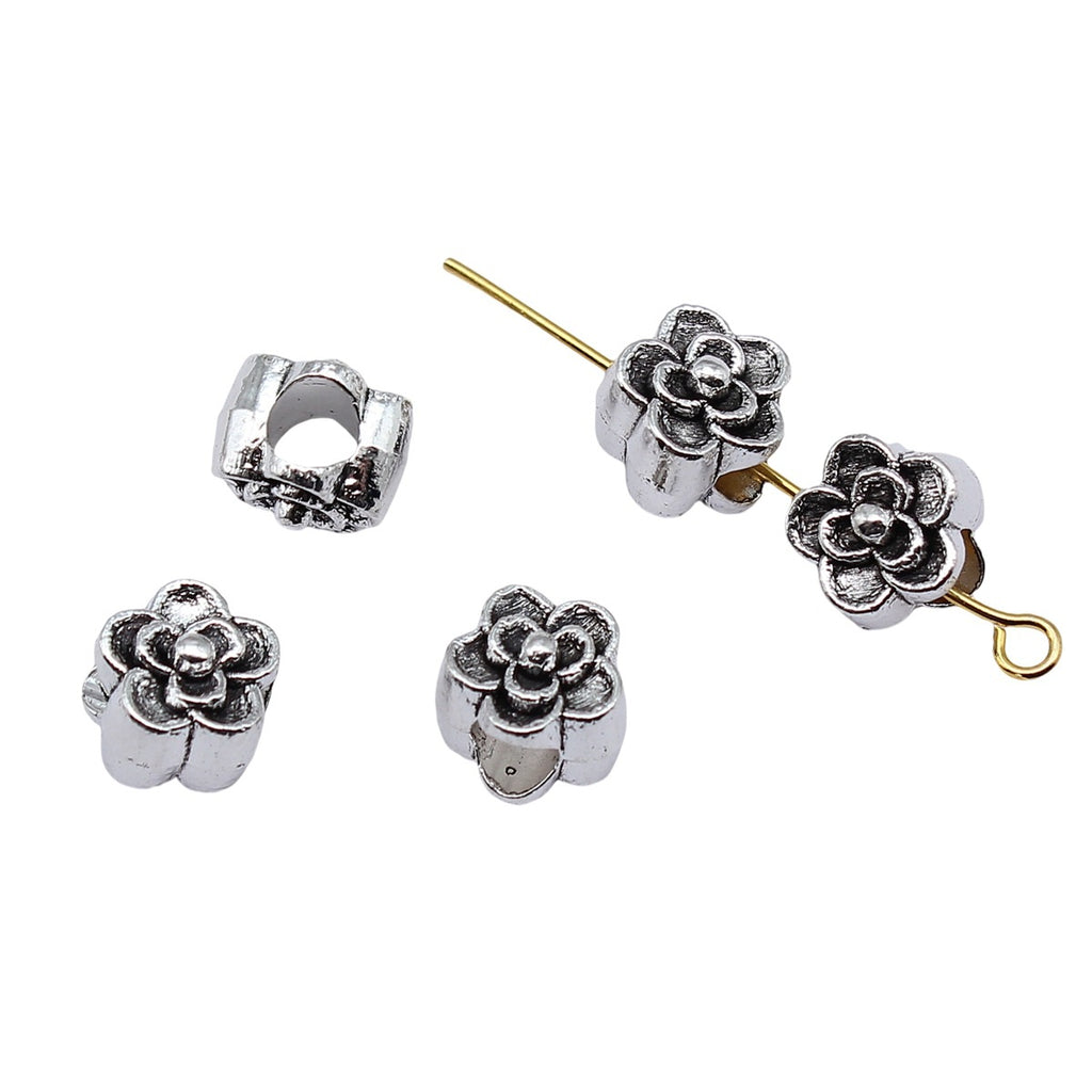 9x9x9mm 1.5g Antique Silver Zinc Alloy Flower Large Hole Beads for DIY Bracelet Necklace Making