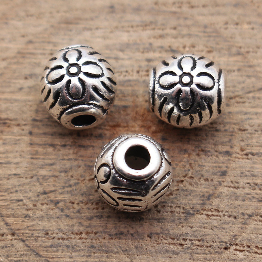 7.9x7.9x7.9mm 1.5g Antique Silver Tone Zinc Alloy Floral Pattern Round Loose Metal Beads for Bracelet DIY Jewelry