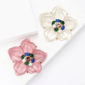 Layered Translucent Flower Brooch in Pink or White