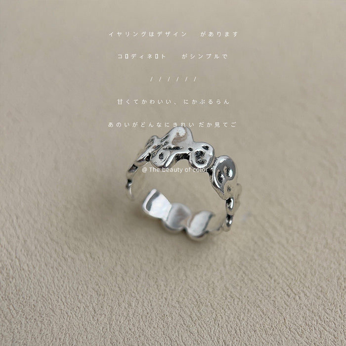 Silver Organic Molten Open Adjustable Band Ring Texture