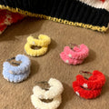 Fluffy Hoop Earrings With Snowflake Accents in Three Colors view 2