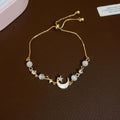 Gold Bow Moon Pearl Adjustable Bracelets Open Ring view 7