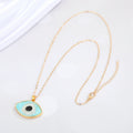 Gold Tone Light Blue Evil Eye Pendant Necklace with Round Frame view 4
