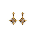 Antique Tone Iris Flower Stud Earrings in Gold and Silver view 5