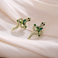 Gold Snake Green Leaf Crystal Look Long Stud Earrings view 4