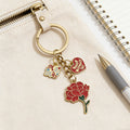 Red Carnation Mothers Day Multi Charm Key Ring Gold view 3