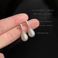 Silver Tone Teardrop Stud White Pearl Drop Earrings view 4