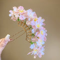 Fabric Blossom Gold U-Prong Hair Sticks Yellow Purple Pink view 8