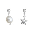 Silver Tone Starfish And Irregular White Pearl Asymmetric Earrings view 5