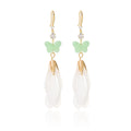 Mint Green Butterfly White Petal Drop Earrings Gold Hook view 5