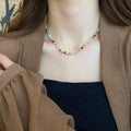 Multicolor Natural Stone Crystal Beaded Choker Necklace view 1