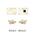 Gold Whale Stud Earrings Pearl Crystal Accent Pair view 3